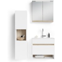 MARINO Spiegelschrank, schneeweiß matt, Spiegelglas/Eiche-Optik von byLIVING