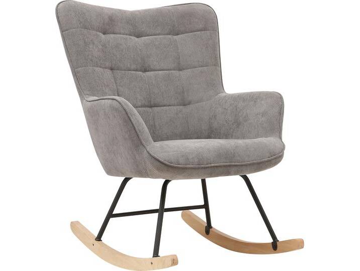 Schaukelstuhl BYLIVING Richie , grau (grau, schwarz, buche), B:72cm H:92cm, 100% Polyester, Stühle, moderne Metallbeine mit Holzkufe, in Webstoff oder Cord erhältlich von byLIVING