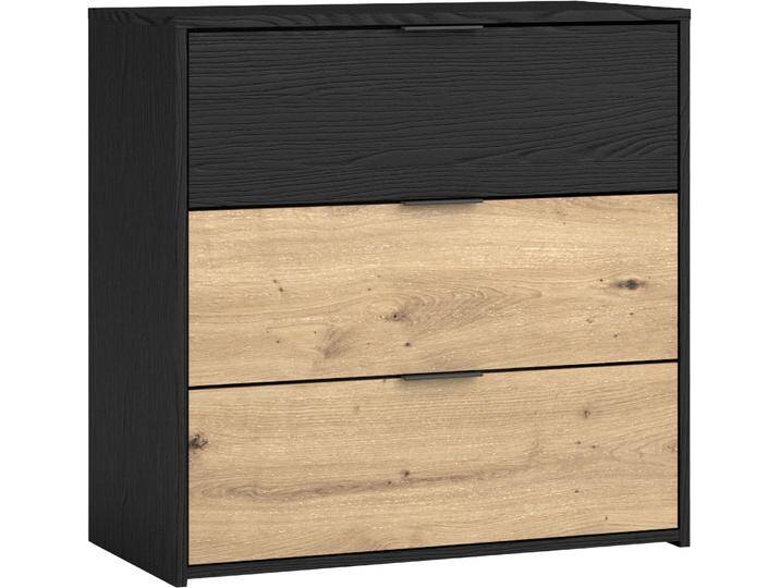 Schubkastenkommode BYLIVING Rimini , schwarz, B:80cm, Sideboards, Melamin Eiche schwarz und Artisan Eiche, 3 Schubkästen, Breite 80 cm von byLIVING