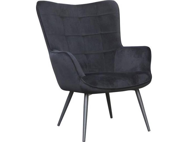 Sessel BYLIVING Uta , schwarz, B:60cm H:97cm T:80cm, 100% Polyester, Sessel, Einzelsessel, wahlweise mit oder ohne Hocker, in Cord, Samt oder Webstoff von byLIVING