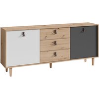 Sideboard BILL Eiche Artisan Nachbildung weiß anthrazit natur dunkelbraun B/H/T: ca. 180x77x36,5 cm von byLIVING