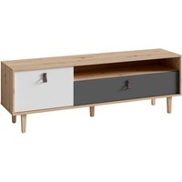 TV-Board bill / Lowboard Artisan Eiche Optik hellbraun / Fernsehtisch mit 1 Klappe und 1 Tür / Fernsehschrank mit Soundbar-Fach / Schlaufen-Griffe / von byLIVING