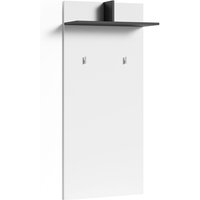 Wandpaneele ben / Garderobe weiß - schwarz mit zwei Kleiderhaken und Hutablage / Flurgarderobe für die Wand / b 60, h 136, t 27 cm - Byliving von byLIVING