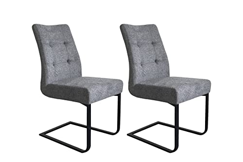 byLIVING 2er Set Schwingstuhl Marlen XXL/Webstoff dunkelgrau/Gestell Metall schwarz/Küchenstühle/Esszimmerstühle/Polsterstuhl/Stühle/B 47, H 96, T 62 cm von byLIVING