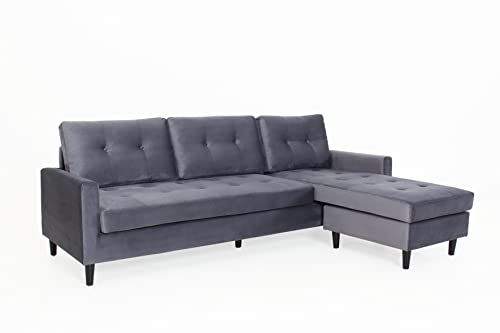 byLIVING Atlanta Ecksofa/Longchair wahlweise rechts oder Links montierbar, Samt, schwarz, 218 x 144, H 78,5 cm von byLIVING