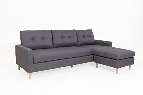 byLIVING Atlanta Ecksofa/Longchair wahlweise rechts oder Links montierbar, Webstoff, grau, 218 x 144, H 78,5 cm von byLIVING