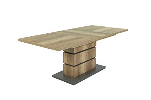 byLIVING BEA 140 AZ Säulentisch, Esstisch ausziehbar, Küchentisch mit Synchronauszug, Artisan Eiche/Anthrazit, Holzwerkstoff, braun, 140 cm mit Auszug von byLIVING