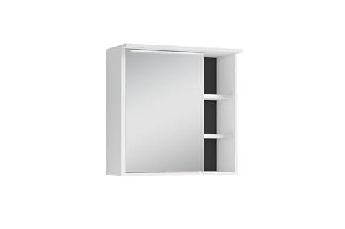 byLIVING Badezimmer Spiegelschrank Wellness mit LED-Beleuchtung & Steckdose/Moderner, 1-türiger Spiegel Hängeschrank in Melamin weiß/Wandschrank mit Spiegeltür/B 60, H 61, T 28 cm von byLIVING