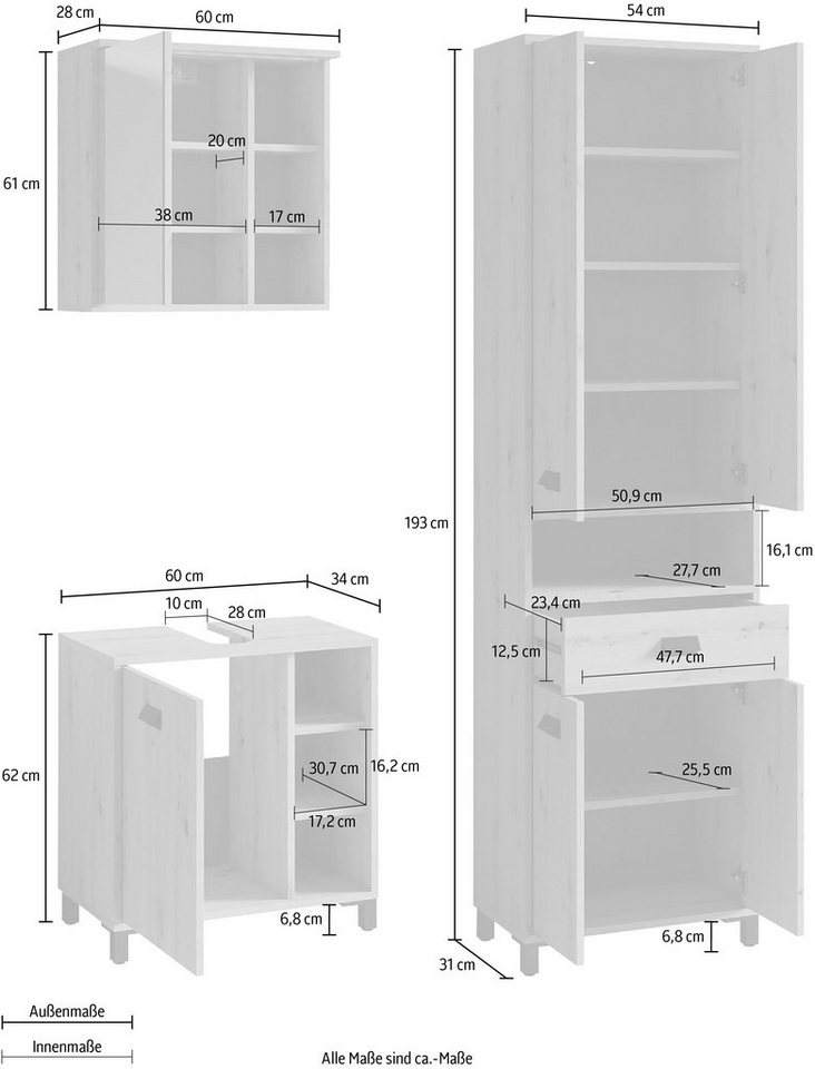 byLIVING Badmöbel-Set Wellness, (3-St) von byLIVING