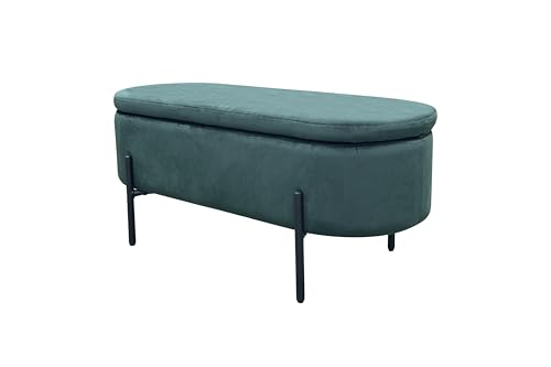 byLIVING Bank NOVA/Samt/Metall schwarz pulverbeschichtet/Polsterbank mit Stauraum/B 95, H 42, T 37,5 cm (Samt, dunkelgrün) von byLIVING