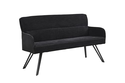 byLIVING Bank Tino/Webstoff und Mikrofaser Bezug und Gestell in schwarz/Aufgedoppelter Rücken/Küchenbank, Sitzbank, Esszimmerbank/B 140 x H 94 x T 67 cm (Schwarz) von byLIVING