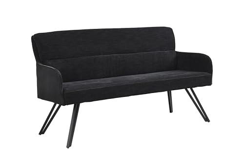 byLIVING Bank Tino/Webstoff und Mikrofaser Bezug und Gestell in schwarz/Aufgedoppelter Rücken/Küchenbank, Sitzbank, Esszimmerbank/B 160 x H 94 x T 67 cm (Schwarz) von byLIVING