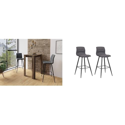 byLIVING Bargruppe Essgruppe NELE / 3-TLG. Set / 2 Barhocker Bezug anthrazit mit Bartisch in Altholz-Optik baun/Tisch mit Barhockern Barhocker/Bartisch byLIVING Bargruppe Essgruppe NELE / 3-TLG. Set / 2 Barhocker Bezug anthrazit mit Bartisch in Altholz-Optik baun/Tisch mit Barhockern Barhocker/Bartisch von byLIVING