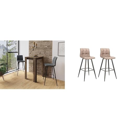 byLIVING Bargruppe Essgruppe NELE / 3-TLG. Set / 2 Barhocker Bezug braun mit Bartisch in Altholz-Optik baun/Tisch mit Barhockern Barhocker/Bartisch byLIVING Bargruppe Essgruppe NELE / 3-TLG. Set / 2 Barhocker Bezug braun mit Bartisch in Altholz-Optik baun/Tisch mit Barhockern Barhocker/Bartisch von byLIVING