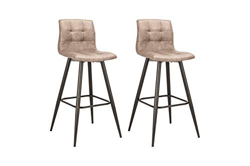 byLIVING Barhocker Simone / 2er Set/Barstuhl 2 Stück/Stoff Vintage braun/mit Rückenlehne/Gestell Metall schwarz pulverbeschichtet/gepolsterter Hochstuhl/B 42, H 103, T 51 cm von byLIVING