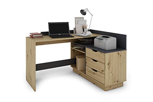 byLIVING Belfast Winkelschreibtisch, Links oder rechts montierbar, Artisan Eiche/anthrazit, Holzwerkstoff Spanplatte, Hellbraun, B 129, H 83,5, T 105 cm von byLIVING