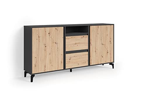 byLIVING Blackwood Serie/TV-Board, Sideboard oder Highboard Anthrazit mit Absetzung in Artisan Eiche (Sideboard) von byLIVING