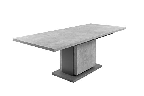 byLIVING Britta Säulentisch, Esstisch, Küchentisch ausziehbar mit Synchronauszug in Beton Optik, anthrazit, Holzwerkstoff, grau, 160-215 x 90, H 75 cm von byLIVING