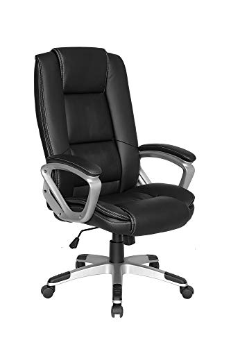 byLIVING Chefsessel DEREK-XXL / Bezug Kunstleder schwarz/ Federkernpolsterung / Fußkreuz silber / Wippmechanik/ Sicherheitsklemmschutz/ gebremste Sicherheitsrollen, B 64, H 115,5-125, T 72,5 von byLIVING