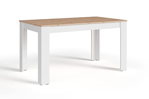 byLIVING Esstisch NORI/Moderner Küchentisch in Eiche-Optik/Untergestell Melamin weiß/Großer Tisch / 140 x 80, H 75 cm von byLIVING