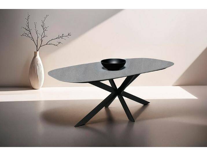 byLIVING Esstisch Oval, in Bootsform, Tischplatte in Naturstein-Optik grau, Breite 200 cm, grau von byLIVING