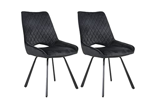 byLIVING Esszimmerstuhl 2er-Set Bonny/Samt schwarz/Steppung im Rücken/Gestell Metall schwarz/Esszimmerstuhl/Küchenstuhl/B 52, H 93, T 64,5 cm (Schwarz) von byLIVING