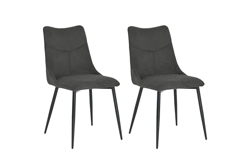 byLIVING Esszimmerstuhl 2er Set Carlo/Webstoff anthrazit/Gestell Metall schwarz/Küchenstuhl / 4-Fuß-Stuhl/Polsterstuhl/B 59, H 88, T 47 cm von byLIVING