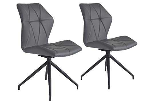 byLIVING Esszimmerstuhl 2er Set IMKE/Kunstleder/Gestell Metall schwarz/Sitzschale 360° drehbar/Esszimmerstuhl/Diamanten-Steppung/B 52, H 90,5, T 62 cm (Grau) von byLIVING