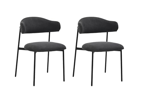 byLIVING Esszimmerstuhl 2er Set Jersey/Webstoff dunkelgrau/Gestell Metall schwarz / 4-Fuß-Stuhl/Küchenstuhl/Polsterstuhl/B 58, H 78, T 54,5 cm von byLIVING