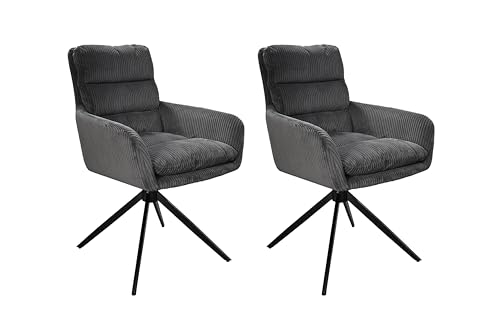 byLIVING Esszimmerstuhl 2er Set PURA/Grob-Cord dunkelgrau/Gestell Metall schwarz matt/Sitzschale 360° drehbar/B 58, H 88, T 60 cm von byLIVING