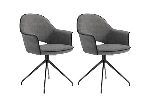 byLIVING Esszimmerstuhl Dallas / 2er Set/Mikrofaser grau/Gestell Metall schwarz/Sitzschale 360° drehbar/Esszimmerstuhl/Wohnzimmerstuhl/B 63, H 87, T 56 cm von byLIVING