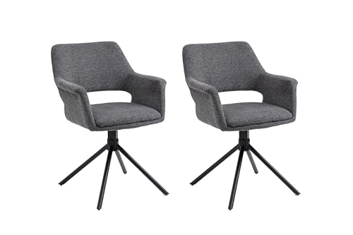 byLIVING Esszimmerstuhl Eleonore / 2er Set/Webstoff grau/Gestell Metall schwarz/Sitzschale 360° drehbar/Küchenstuhl gepolstert/Wohnzimmerstuhl/B 57, H 83,5, T 61, cm von byLIVING