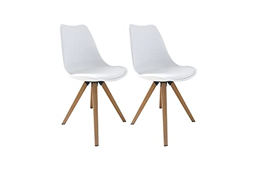 byLIVING Esszimmerstuhl KIRA / 2er Set/Sitzschale weiß/Sitzpolster Kunstleder weiß/Gestell Metall Eiche-Optik hell-braun/Esszimmerstuhl/Wohnzimmerstuhl/B 48, H 86, T 55,5 cm von byLIVING