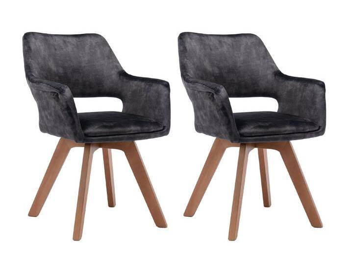 byLIVING Esszimmerstuhl KLARA (2er-Set), 360° drehbare Sitzschale, Beine aus Massivholz, Vintage Samt, grau von byLIVING