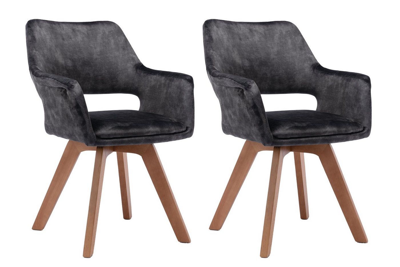 byLIVING Esszimmerstuhl KLARA (2er-Set), 360° drehbare Sitzschale, Beine aus Massivholz, Vintage Samt von byLIVING