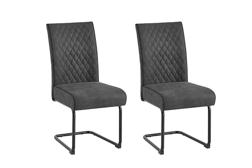 byLIVING Esszimmerstuhl Maria / 2er Set/XXL bis 150 kg/Bezug Stoff anthrazit/Sitz mit Federkern/Gestell Metall schwarz/Küchenstuhl mit Griff/Esszimmerstuhl/B 45, H 95, T 60 cm von byLIVING