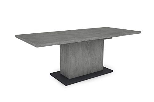 byLIVING Esszimmertisch ATHEN / Beton-Optik grau / großer Auszugstisch 160 cm bis 200 cm / Säulentisch mit Ausziehfunktion / Tisch mit Synchronauszug und Einlegeplatte / 160-200 x 90, H 75 cm von byLIVING