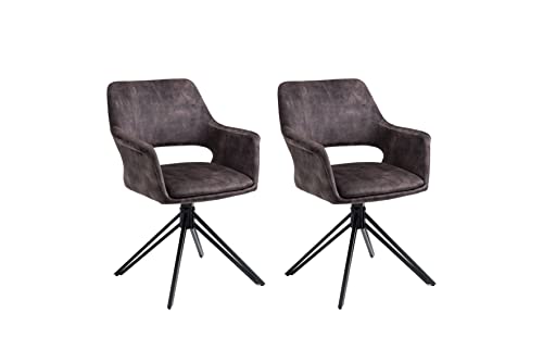 byLIVING Estelle 2er Set/Vintage-Samt/Gestell Metall schwarz/Sitzschale 360° drehbar/Esszimmerstuhl/Wohnzimmerstuhl, grau, B 57, H 84, T 61, cm von byLIVING