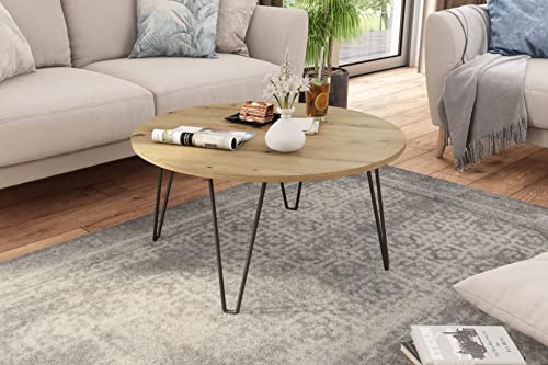 byLIVING Flair Couchtisch/Melamin Artisan Eiche, Metall, Holzwerkstoff, schwarz/braun, D 80, H 40 von byLIVING