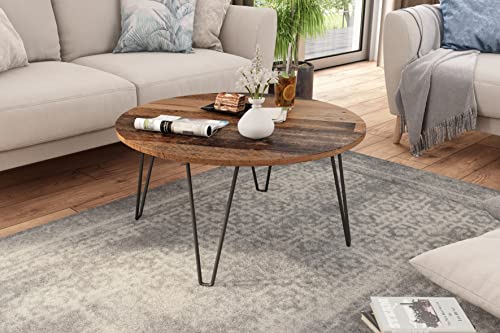 byLIVING Flair Couchtisch/Melamin Old Wood, Metall, Holzwerkstoff, schwarz/braun, D 80, H 40 von byLIVING