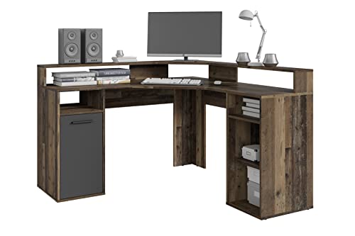 byLIVING Fox Gaming-Schreibtisch, Eckschreibtisch, viel Ablagefläche, mit Aufsatz, Holzwerkstoff, Old Wood, B 139, H 90,8, T 139 cm von byLIVING