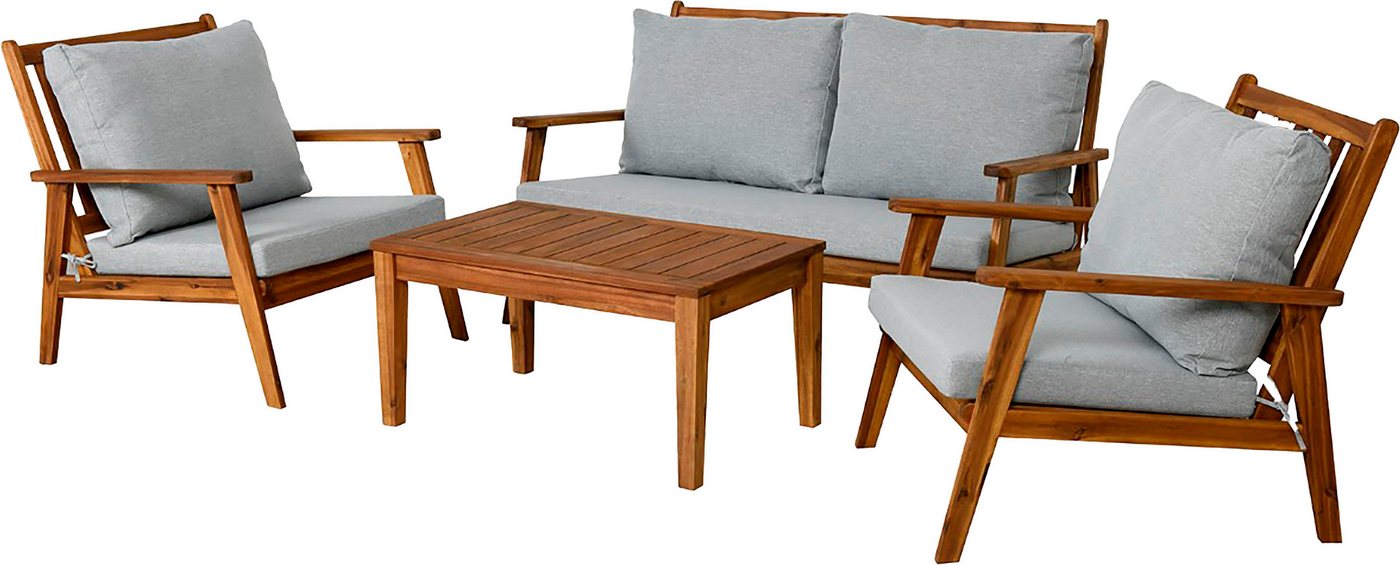 byLIVING Gartenlounge-Set LA PALMA, (Set, 11-tlg., Lounge -Set, Gartenmöbel-Set, FSC®-zertifiziertes Massivholz), aus massivem Akazienholz mit gemütlichen Sitz- und Rückenkissen von byLIVING