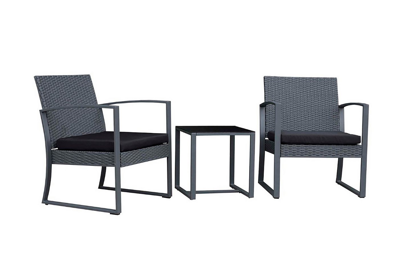 byLIVING Gartenlounge-Set MINOA, (Set), bestehend aus 2 Sesseln / 2 Auflagen / 1 Tisch, Geflecht grau von byLIVING