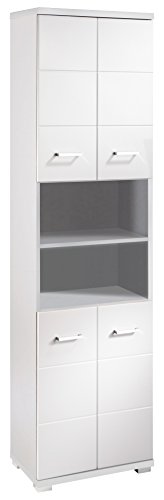 byLIVING Hochschrank NEBRASKA / Badschrank matt weiß, Türen Hochglanz weiß lackiert / Badezimmerschrank 4 Türen mit offenen Elementen & viel Stauraum / B 50, H 192, T 31,5 cm von byLIVING