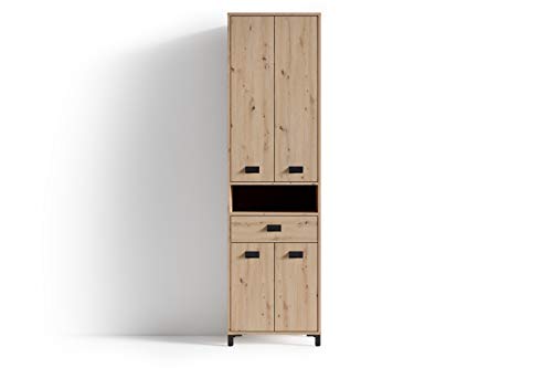 byLIVING Hochschrank WELLNESS mit robuster, pflegeleichter Melamin Oberfläche in Artisan Eiche Optik. Viel Stauraum, 4 Türen, 1 Schublade, offenes Fach, Holzwerkstoff, braun, B 54, H 193, T 31 cm von byLIVING