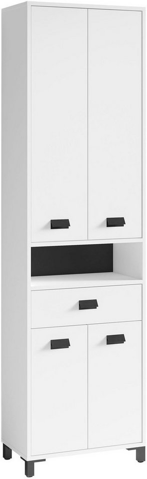 byLIVING Hochschrank Wellness Badezimmer Hochschrank mit 4 Türen und Schubkasten für viel Stauraum von byLIVING