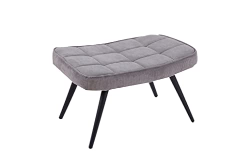 byLIVING Hocker UTA/gepolsterter Fußhocker in Cord-Stoff grau mit Ziersteppung/Gestell schwarz pulverbeschichtet/Fuß-Ablage/Sitzhocker/Fußbank / 60 x 39 x 41 cm (BxHxT) von byLIVING
