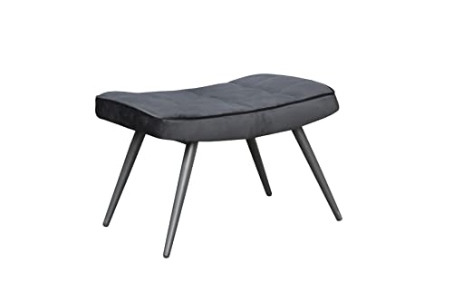 byLIVING Hocker UTA/gepolsterter Fußhocker in Samt-Stoff schwarz mit Ziersteppung/Gestell schwarz pulverbeschichtet/Fuß-Ablage/Sitzhocker/Fußbank / 60 x 39 x 41 cm (BxHxT) von byLIVING
