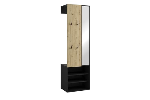 byLIVING Kompaktgarderobe Andorra/Spiegel, Kleiderstange und Schuhfächer/Garderobenschrank/Flurgarderobe/Maße: B 55, H 187,5, T 40,5 cm (Artisan-Eiche Optik) von byLIVING