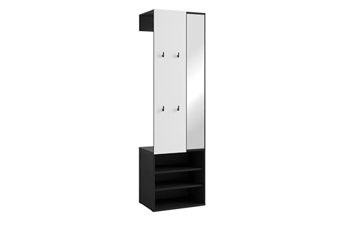 byLIVING Kompaktgarderobe Andorra/Spiegel, Kleiderstange und Schuhfächer/Garderobenschrank/Flurgarderobe/Maße: B 55, H 187,5, T 40,5 cm (Weiß) von byLIVING